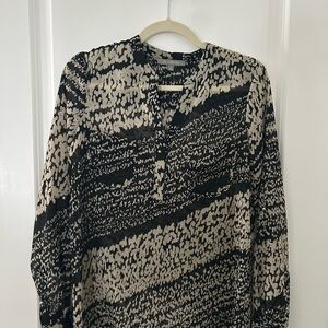 NY Collection Black & Cream Printed Blouse – Size Small